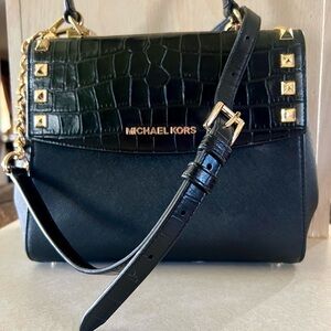 Michael Kors Black Croc-Embossed Crossbody Bag